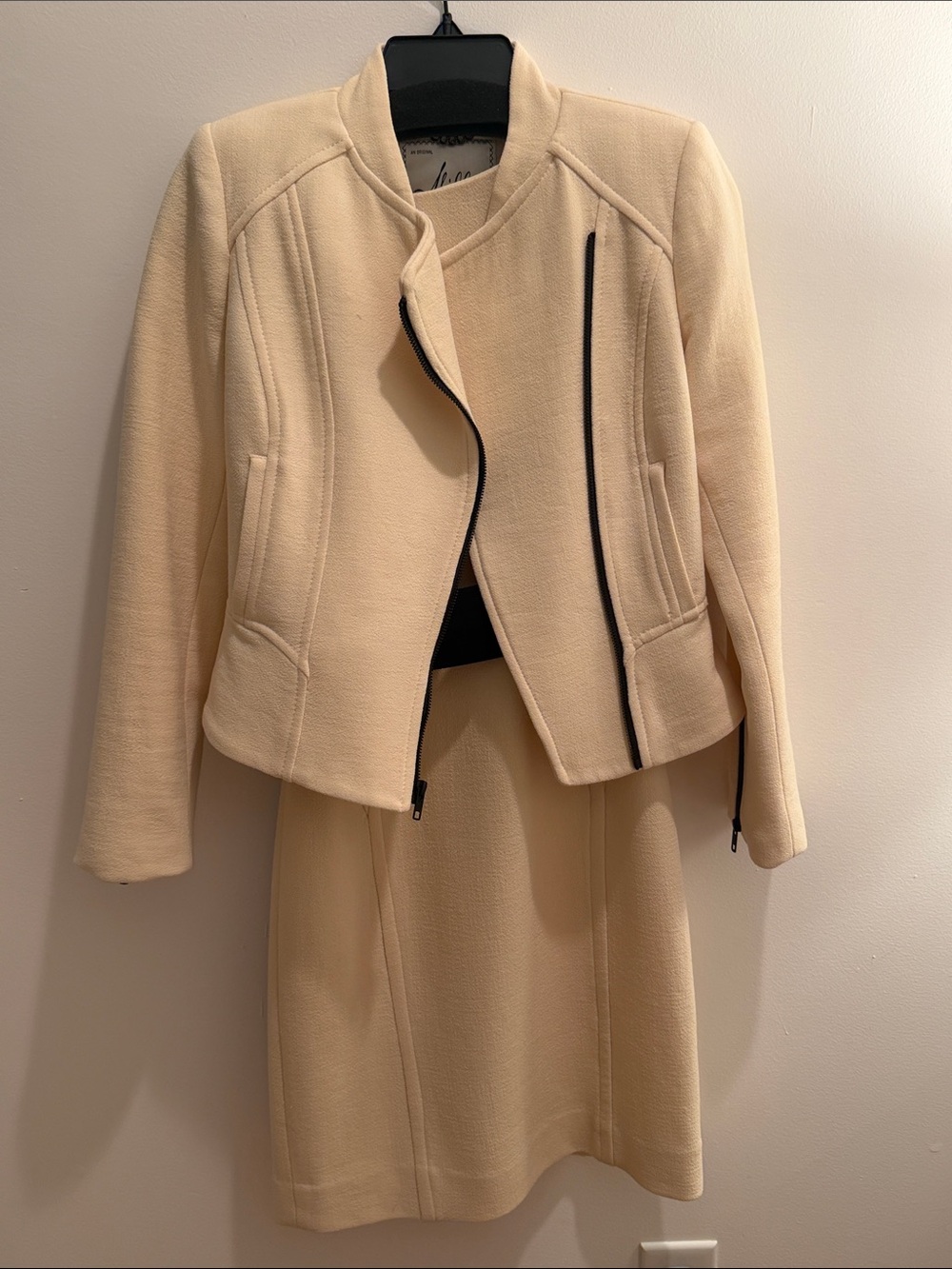 An Original Milly of New York — Ivory Wool Moto Jacket & Sheath Dress Set